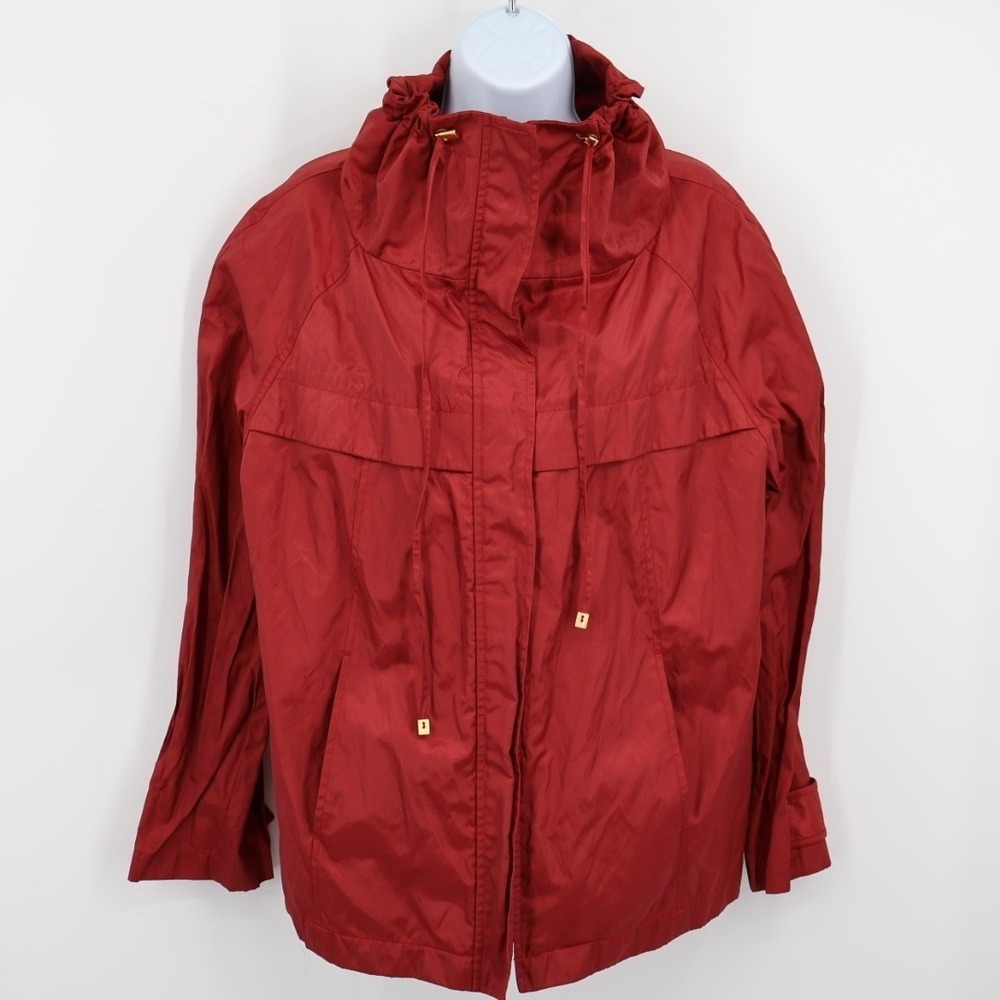 Lafayette 148 Blood Red Anorak Rain Jacket Sporty Classic Lightweight Travel